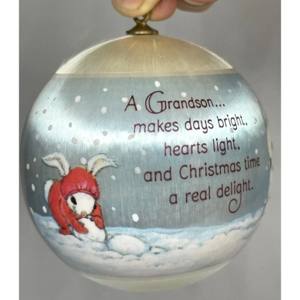 1982 Hallmark‎ GRANDSON Satin Christmas Ornament in Box Unbreakable